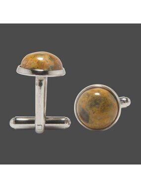 Crazy Lace Agate Cufflinks Yellow Ecstacy Silver Gemstone Jewelry Gift Unisex